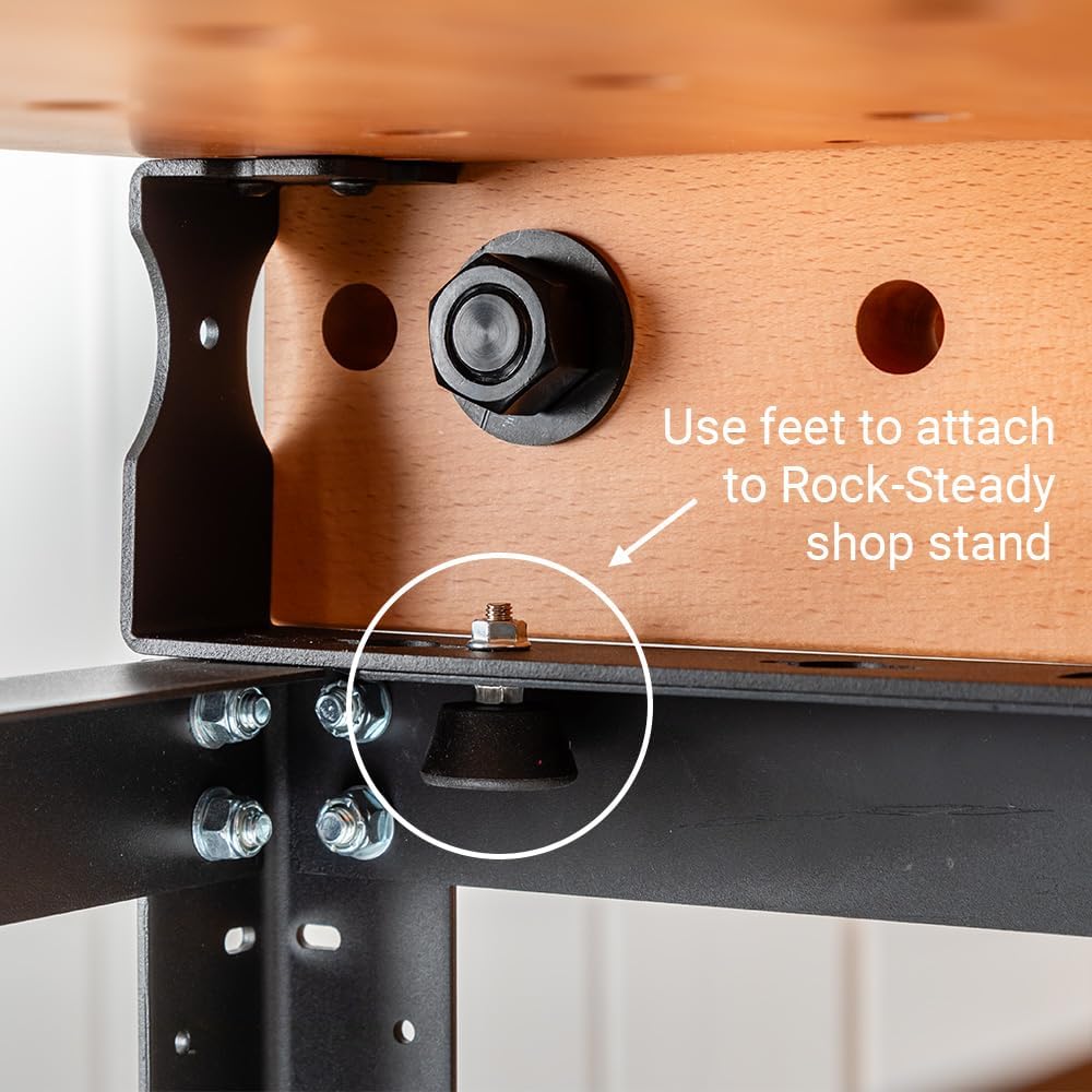 Rockler Handy Bench Portable Woodworking Workbench with Moxon Vise - 16x32 Solid Beech Benchtop, 4x4 Dog Hole Grid - Adjustable Steel Base Brackets, Compact Work Table for Garage or Shop
