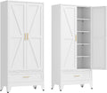 71' Tall Kitchen Pantry Cabinet,Farmhouse Pantry Cabinet,Metal Cabinet with Adjustable Shelves and Drawer,Storage Cabinet for Kitchen Dining Room Garage,White 1 Pack