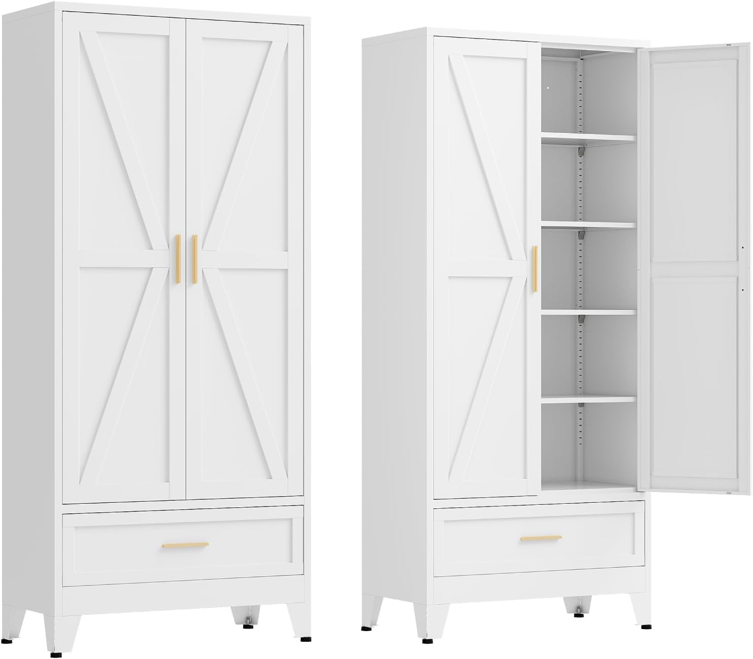 71' Tall Kitchen Pantry Cabinet,Farmhouse Pantry Cabinet,Metal Cabinet with Adjustable Shelves and Drawer,Storage Cabinet for Kitchen Dining Room Garage,White 1 Pack