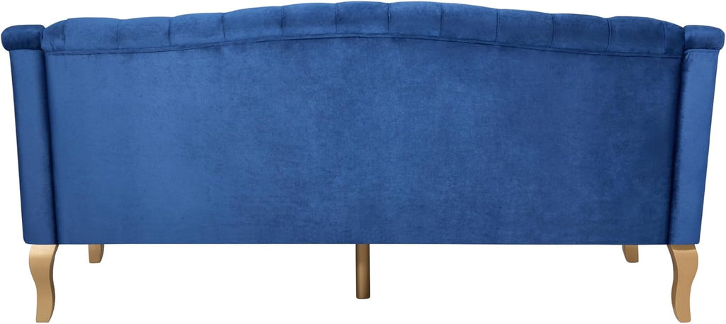 Christopher Knight Home Minxi Velvet Upholstered 3 Seater Sofa Couch, Wooden Home Sofa Living Room, Comfy Cloud Couch for Bedroom, Home Office, Button Tufted with Diamond Stitching, Dark Blue