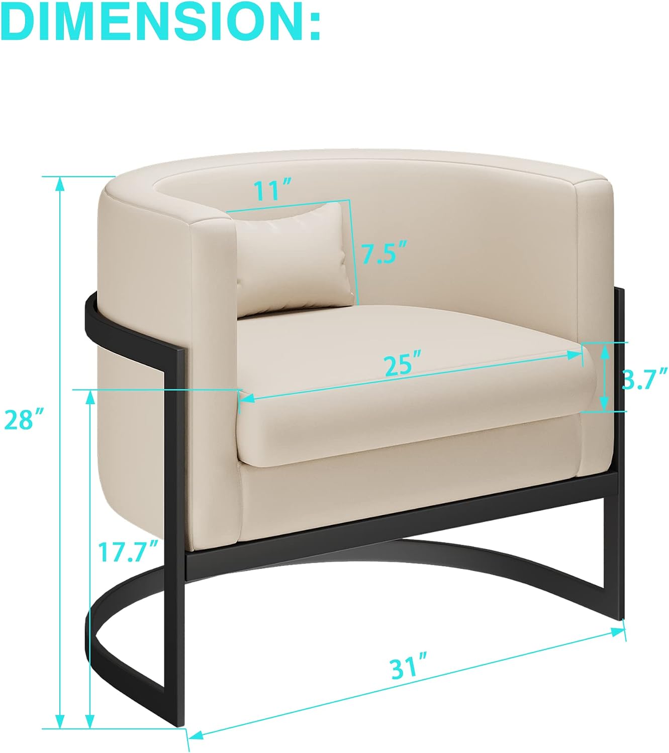 Faux Leather Accent Chair Modern Barrel Chair Upholstered Armchair for Living Room Bedroom Single Sofa Chair Club Chairs Beige
