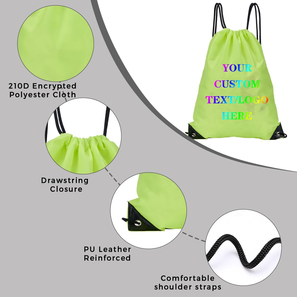 Custom Bags With Your Logo Set of 100 Custom Backpack Draw String Bags Pack Bulk for Travelling Swimming Gym Everyday Use (Yellowish green)