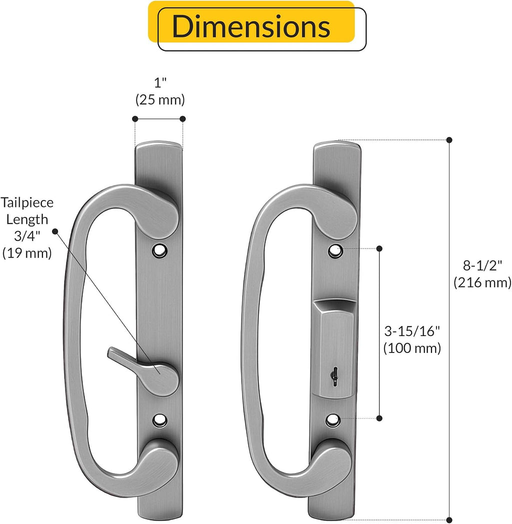 Brixwell Patio Door Handle Offset Latch, Zinc Material, Brushed Chrome Finish, 3-15/16' Center-to-Center, 8-1/2' Height, 1' Width, Residential and Commercial Use