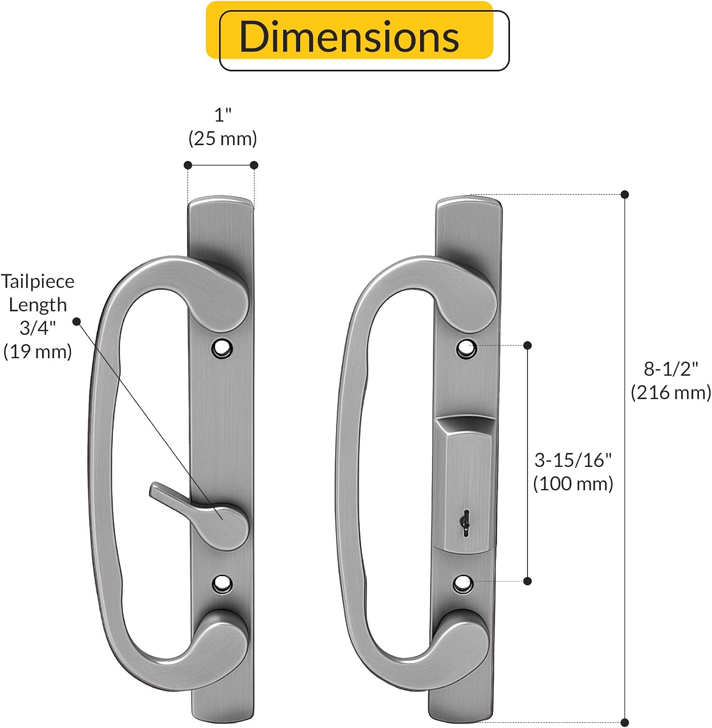 Brixwell Patio Door Handle Offset Latch, Zinc Material, Brushed Chrome Finish, 3-15/16' Center-to-Center, 8-1/2' Height, 1' Width, Residential and Commercial Use