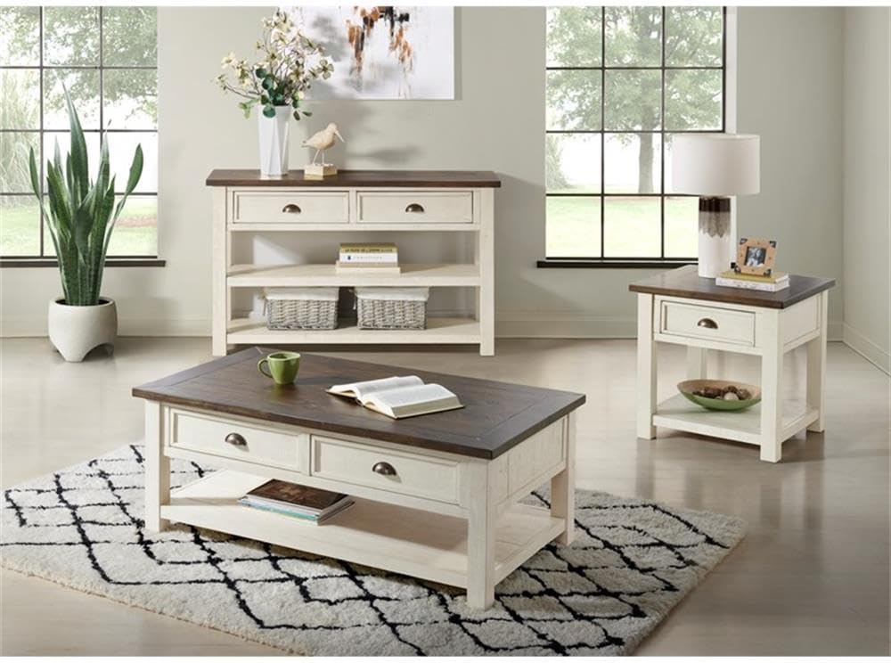 Martin Svensson Home Solid Wood Coffee Table, Cream White with Brown Top