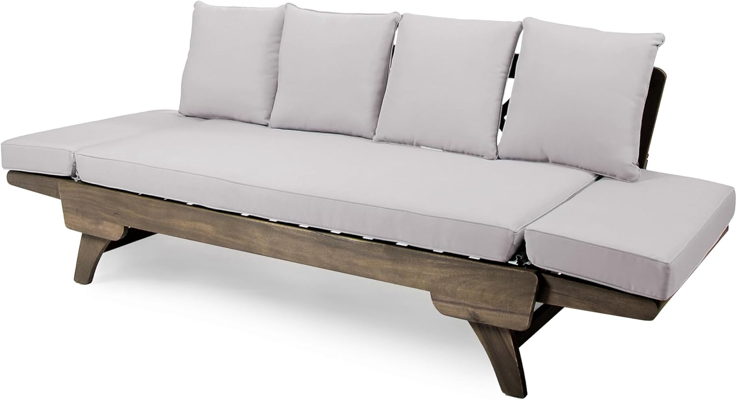 Christopher Knight Home Gary Patio Convertible Couch, Wooden Outdoor Daybed, 3-Seater Acacia Wood Patio Furniture Lounge Sofa for Backyard/Poolside/Garden, Back Pillow+Removable Cushion, Grey