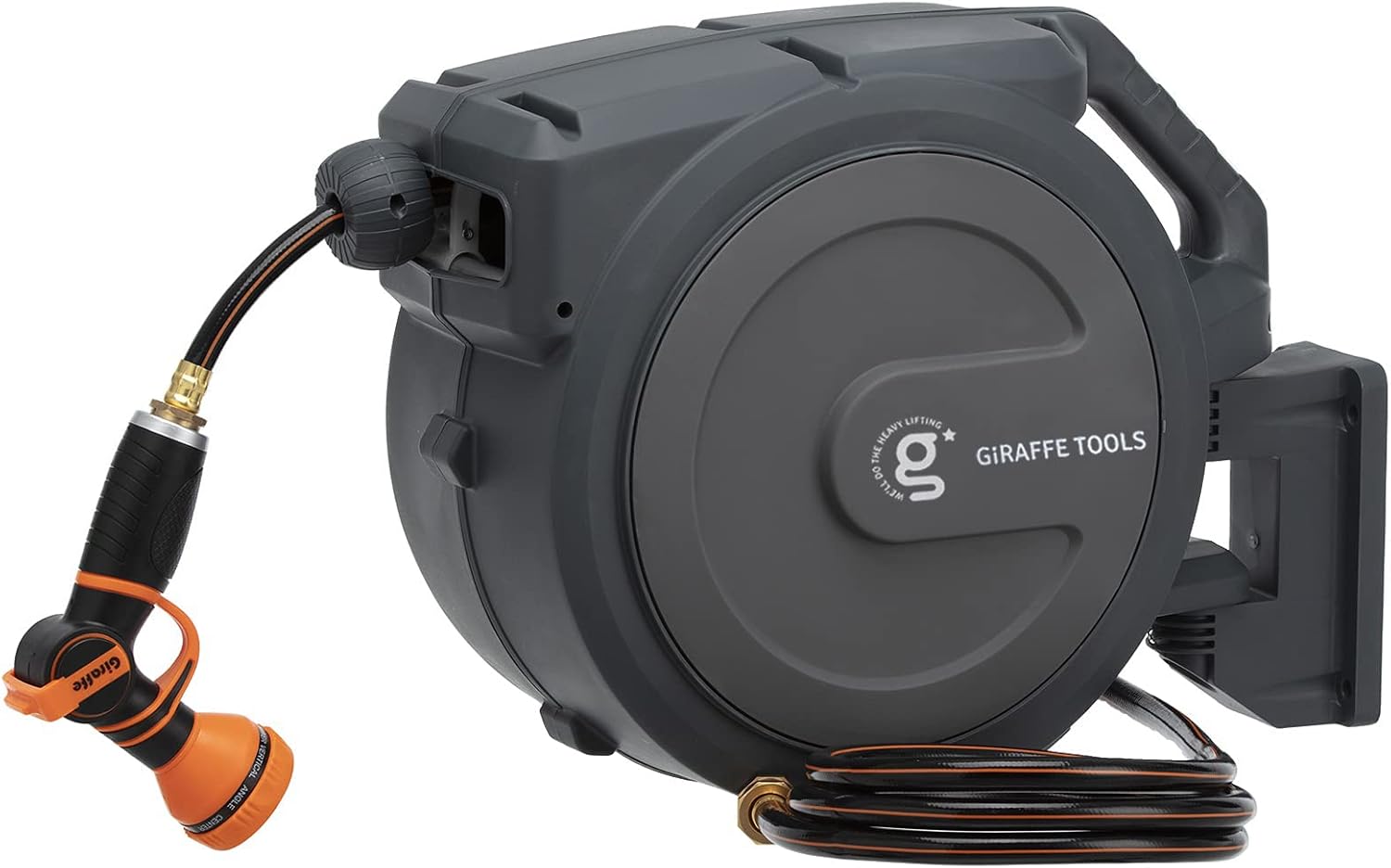Giraffe Tools Hose Reel 1/2'' 78 ft, Heavy Duty Retractable Garden Hose Reel with Any Length Lock, Slow Return System, Wall Mounted and 180 Deg Swivel Bracket