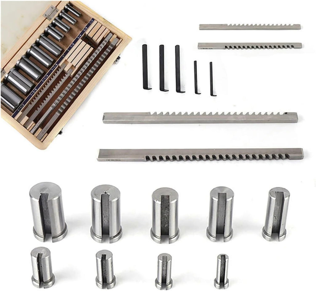 Push Type Keyway broaches 18pcs CNC Keyway Broaches Set Bushing Shim Set 1/2-1-1/2 Broach Bushing Shim Set Inch Sized High Speed Steel Cutting Tool