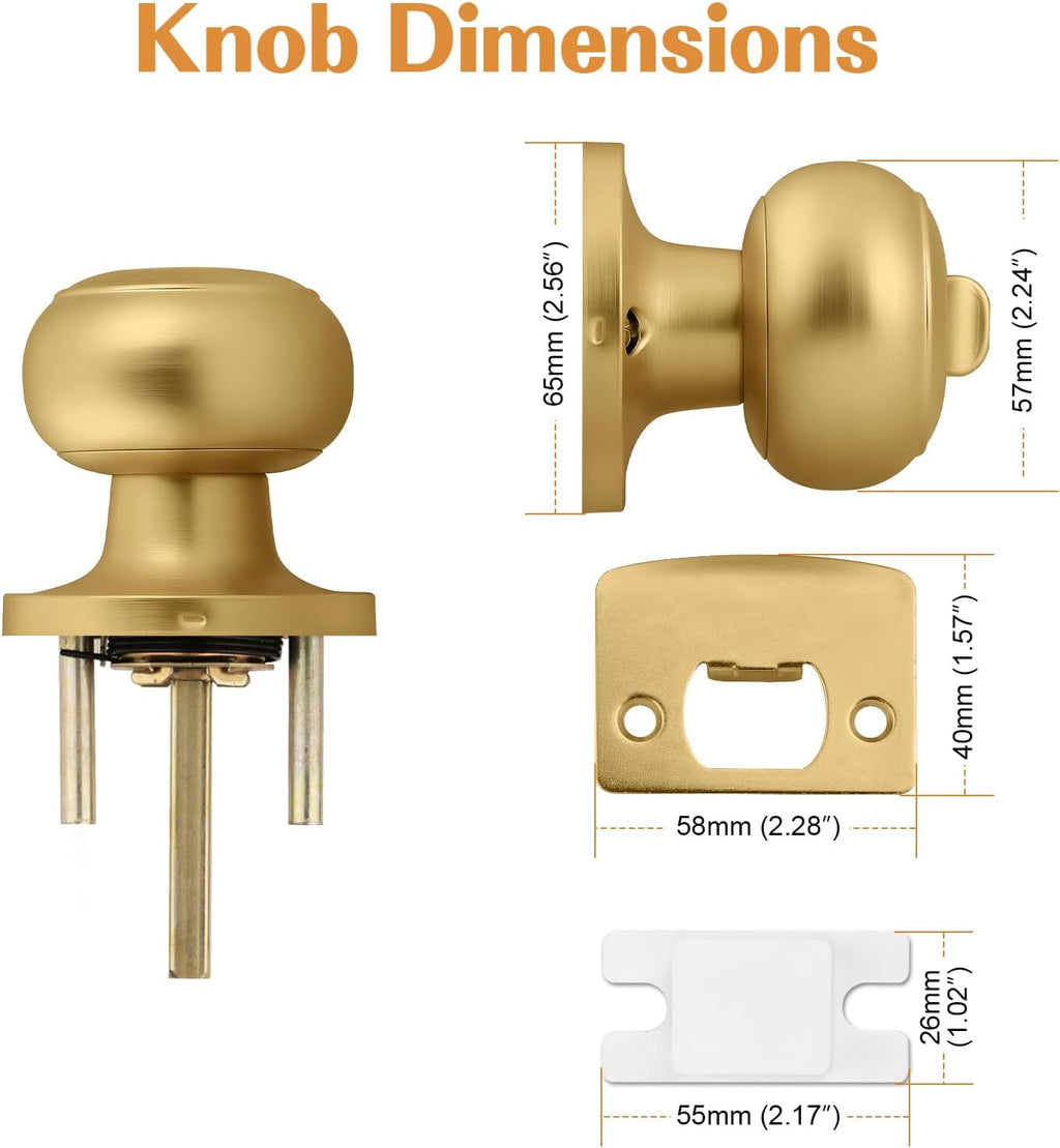 Probrico Champagne Bronze Interior Door Knob for Hallway, Champagne Door Knobs Closet Door Knob, Passage Door Knobs with Round Ball Knob, 10 Pack