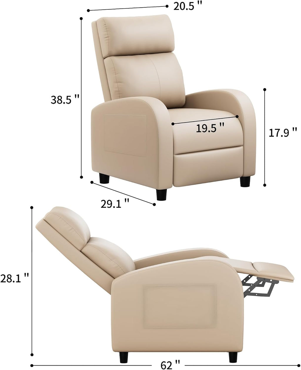 JUMMICO Recliner Chair Adjustable Home Theater Single Recliner Sofa Furniture with Thick Seat Cushion and Backrest Modern Living Room Recliners (Leather, Beige)