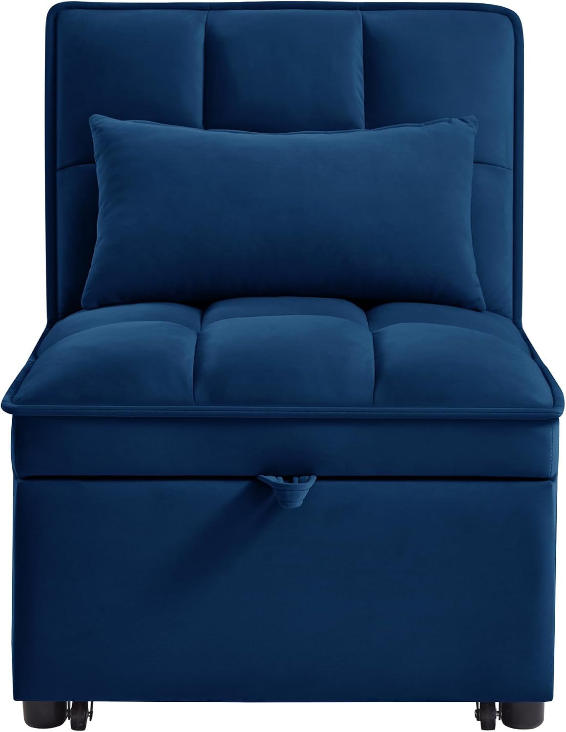 3 in 1 Convertible Sleeper Sofa Chair, Velvet Tufted Single Pull Out Couch Bed with Adjustable Backrest and Pillow, Multi-Function Chaise Lounge with Pockets, for Livingroom, Home Office,Navy