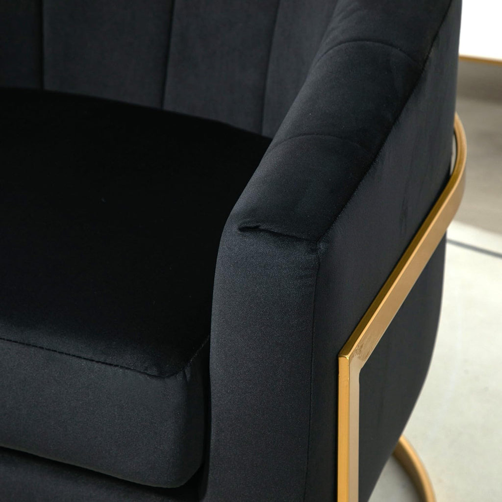 Container Furniture Direct Velvet Modern Accent Armchair - Luxury Gold Frame | Versatile Seating for Living Room, Bedroom, Office, Black