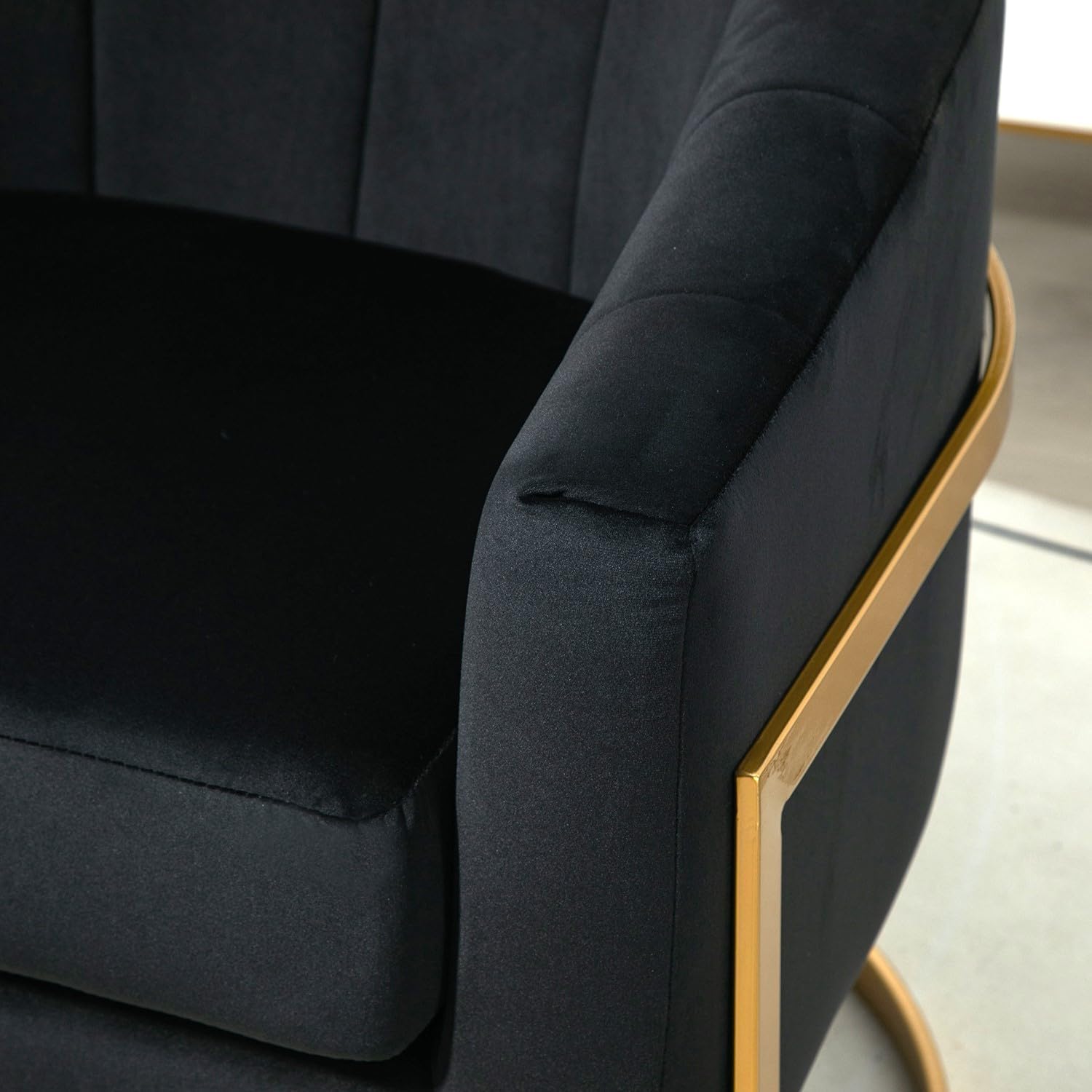 Container Furniture Direct Velvet Modern Accent Armchair - Luxury Gold Frame | Versatile Seating for Living Room, Bedroom, Office, Black