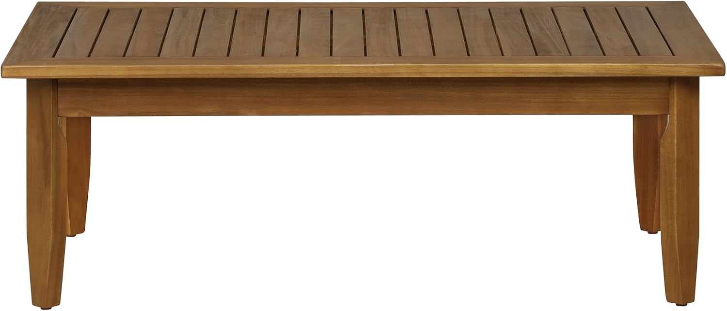 Linon Harbor Oiled Acacia Wood Two Piece Outdoor Set with Revmoable Cream Cushions Includes Loveseat and Coffee Table