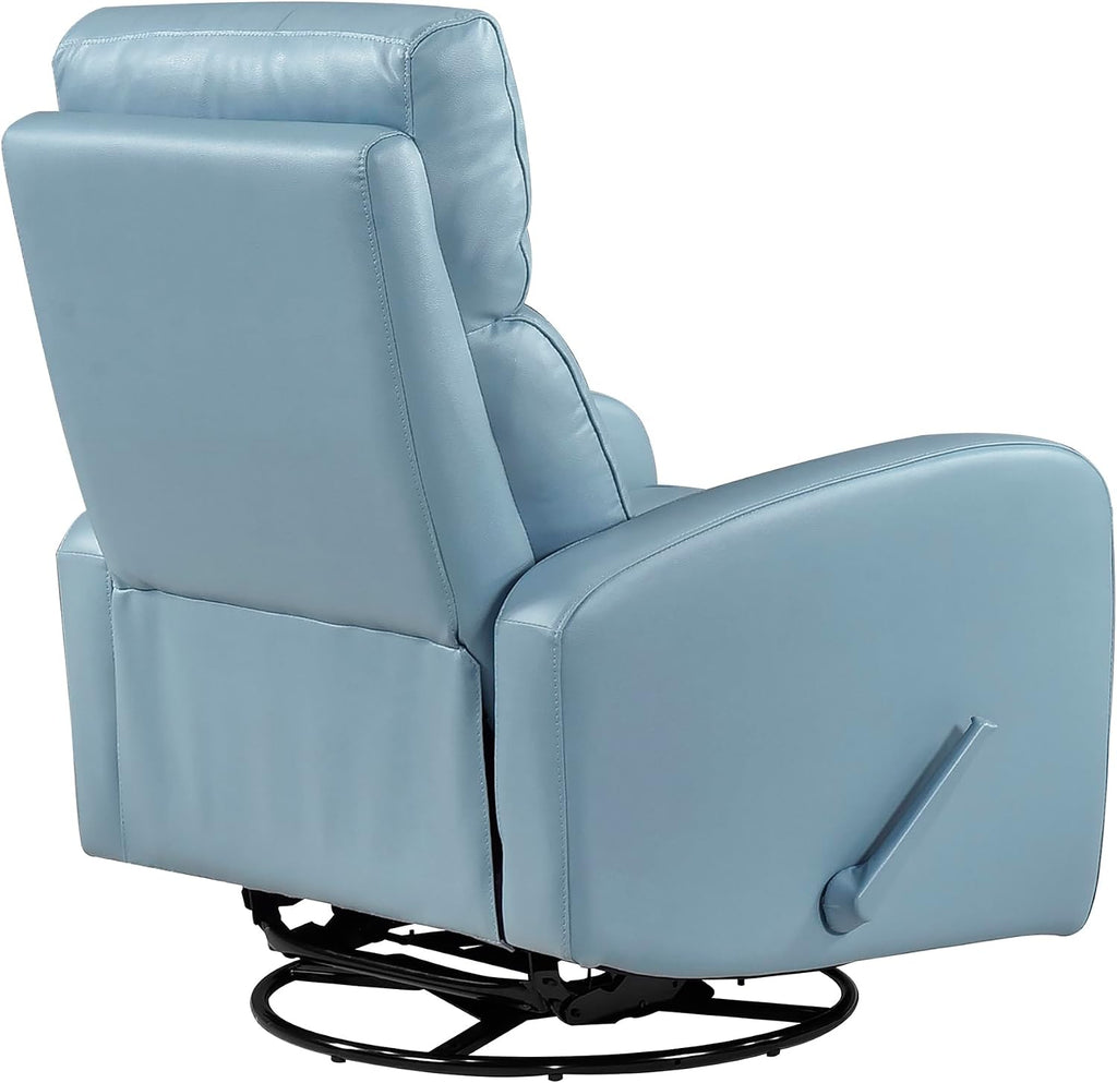 Lexicon Swivel Glider Reclining Chair, Top Grain Leather Match Manual Pull Handle Recliner, Comfy Nursery Glider Recliner, Swivel Reclining Chair for Living Room/Office/Bedroom/Apartment, Blue