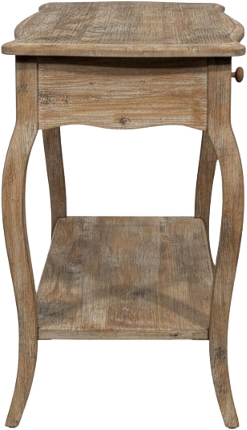 Austerity Rustic Console Table, 42 Inch with Curved Legs, Scalloped Edges, and Lower Shelf in Driftwood Finish - Natural and White Textured Antique Look Home Décor by Alaterre Furniture