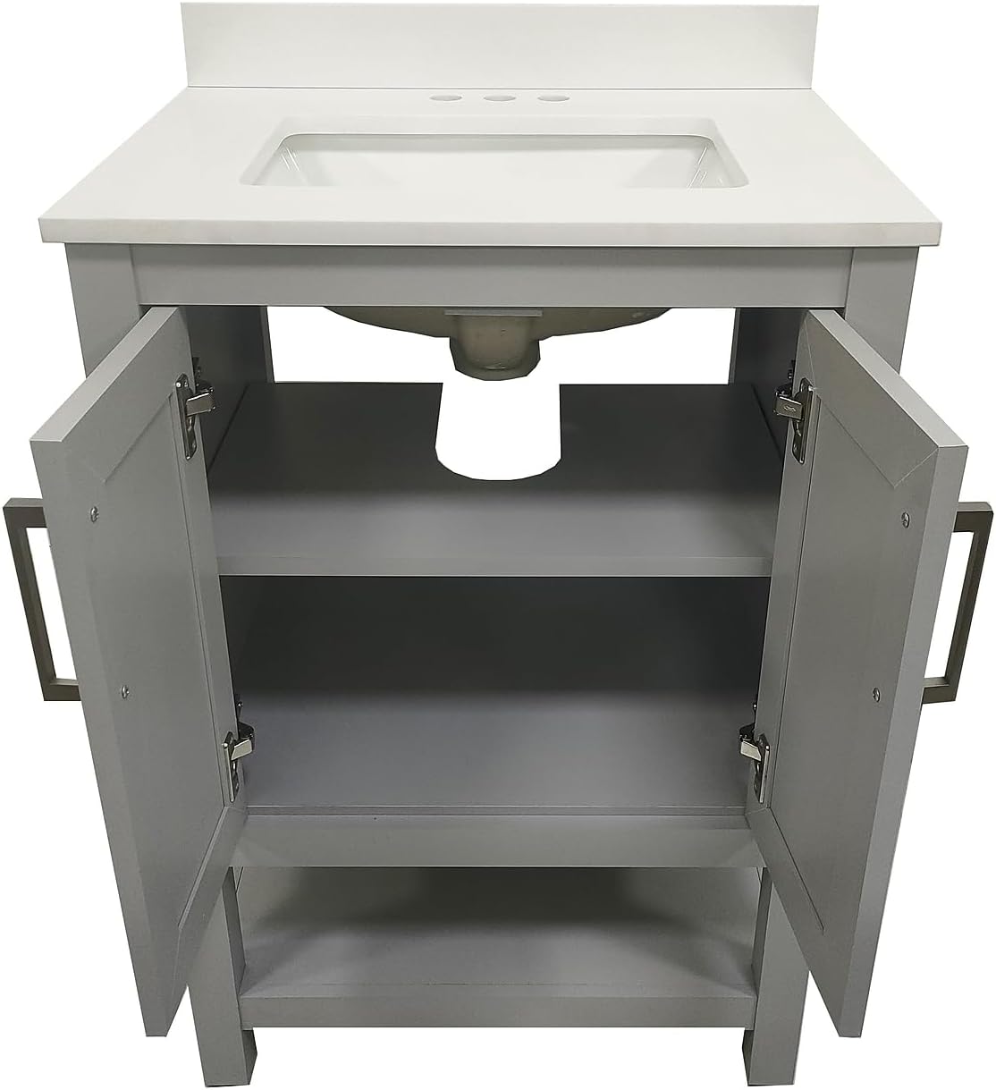 Flash Furniture Vega 24 Inch Bathroom Vanity with Sink Combo, Storage Cabinet with Soft Close Doors and Open Shelf, Carrara Marble Finish Countertop, Gray/White