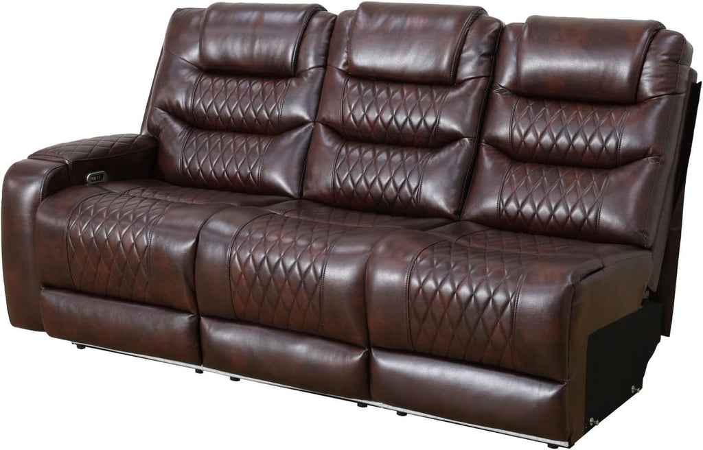Reclining Sectional, Power Sectional Couch, Leather Sofa Set for Living Room, Comfy Home Theater Seating with USB 2.0 Charging Ports, LED Light Strips, Fold-Down Table & Cupholders (Brown, 3-Piece)