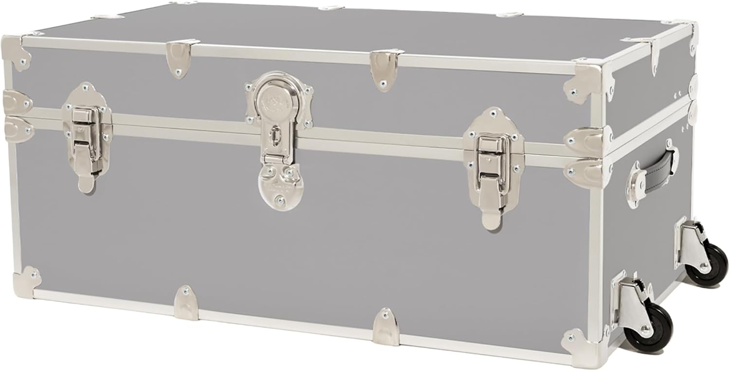 Rhino Trunk & Case Classic Camp & College Trunk with Wheels. 30'x17'x13', 1500+ lbs Capacity - Many Colors, Soft-Close Lid. Strong, USA Made Summer Camp Footlocker and Secure Dorm Storage Chest