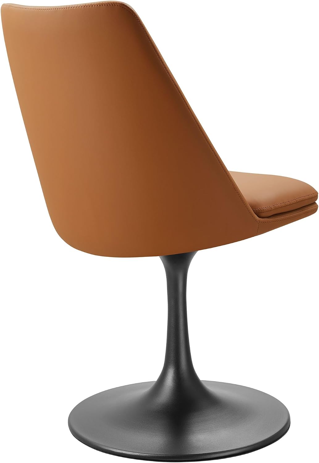 Modway Lippa Faux Leather Swivel Dining Side Chair in Black Tan - Armless Vegan Leather Accent Chair with Pedestal Base - 360° Rotating Office Chair with No Wheels