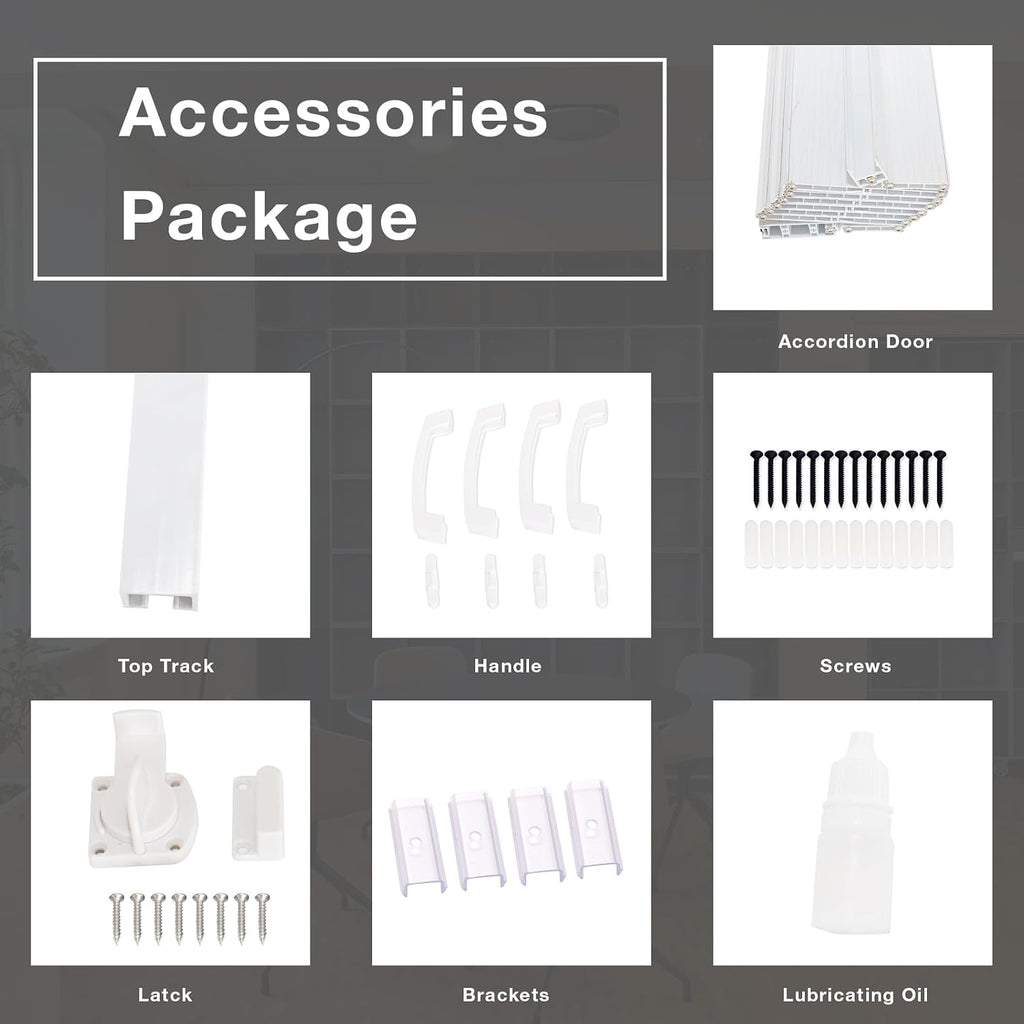 NeatiEase Accordion Door 60x80, Portable Interior PVC Folding Door, Bifold Closet Doors with Latch, Handle, Mounting Hardware