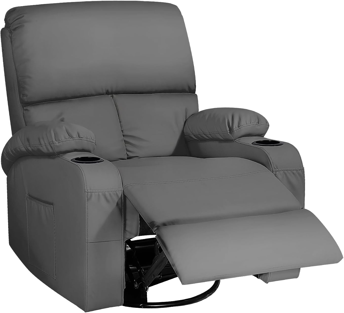 LEVELEVE Rocking Recliner Chair, Massage Rocker Recliner Chair with Vibration Massage and Heat, 360° Swivel Faux Leather Chairs, Living Room, Bedroom, Nursery, RV, Dark Grey