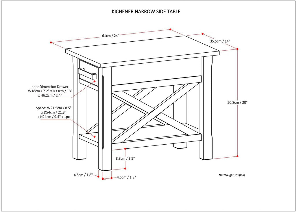 SIMPLIHOME Kitchener SOLID WOOD 14 inch Wide Rectangle Contemporary Narrow Side Table in Distressed Grey with Storage, 1 Drawer, 1 Shelf, for the Living Room and Bedroom