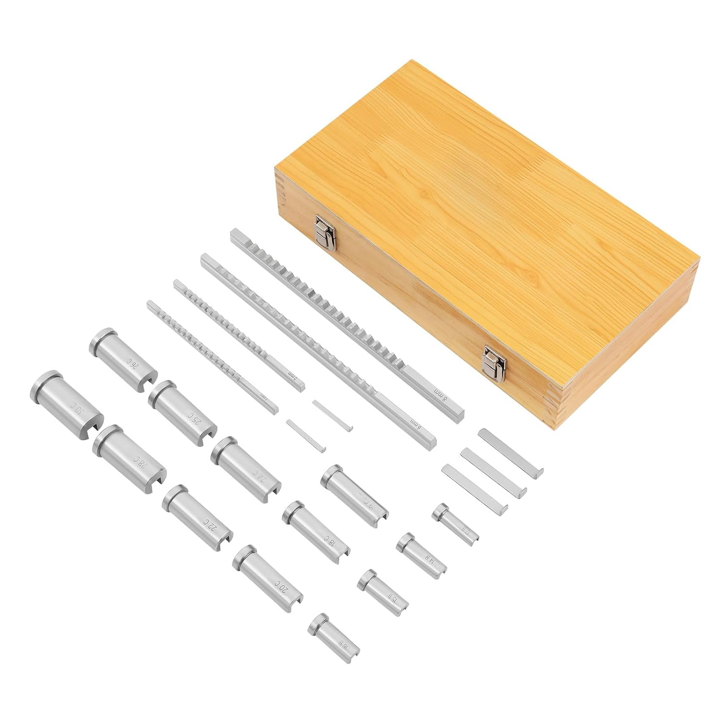 Keyway Broach Sets, Metric Size 4mm B1, 5mm B1, 6mm C, 8mm C Broaches, 13pcs Bushings and 5pcs Shims, Industrial Tools for Lathe