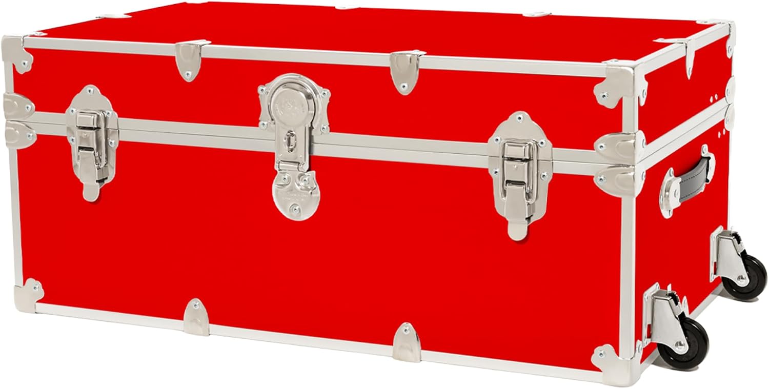 Rhino Trunk & Case Classic Camp & College Trunk with Wheels. 30'x17'x13', 1500+ lbs Capacity - Many Colors, Soft-Close Lid. Strong, USA Made Summer Camp Footlocker and Secure Dorm Storage Chest