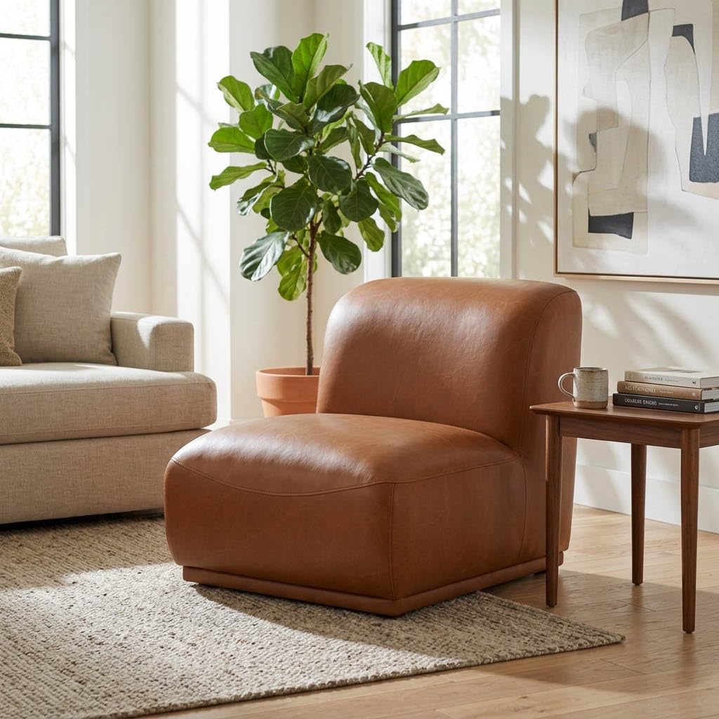 Sagebrook Home Brown Armless Accent Chair, Sturdy Wood Construction, Soft Non-Woven Fabric