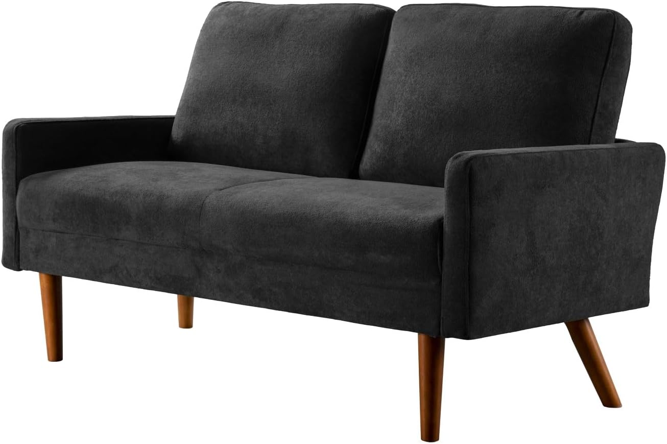 Kent Velvet Loveseat Sofa, European Style with Sleek Design, Modern & Vintage Flair, Upholstered 2 Seater Couch, Chic Living Room Furniture Seating for Home, Apartment or Office, Black