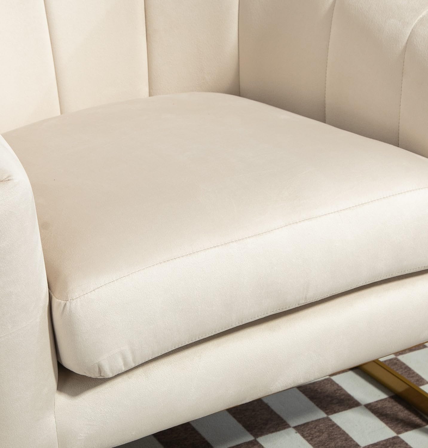 Container Furniture Direct Velvet Modern Accent Armchair - Luxury Gold Frame | Versatile Seating for Living Room, Bedroom, Office, Beige