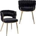 KCC Velvet Dining Chairs Set of 2, Gold Modern Dining Chair with Metal Legs, Woven Upholstered Dining Chairs for Dining Room, Kitchen, Vanity, Living Room (Black)
