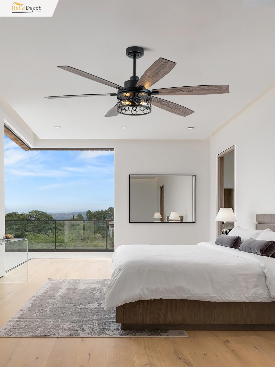 Bella Depot 60' Ceiling Fan with Light Farmhouse Caged Chandelier Fan with Remote Vintage Rustic Indoor Fandelier with Silent Motor for Dining Living Room Bedroom, (Bulbs not Included)