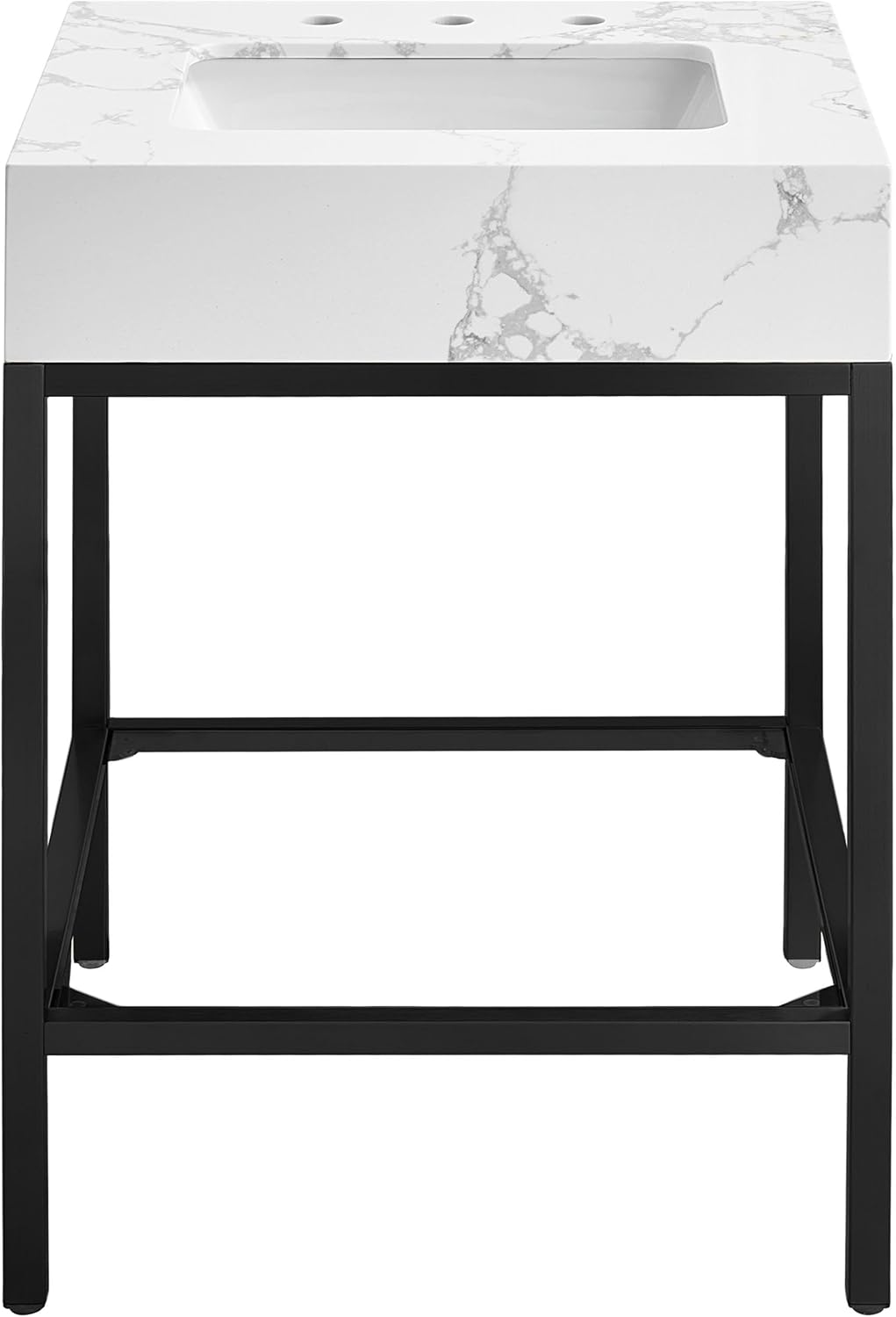 Meridian Furniture 407White-24 Marmo Collection Modern | Contemporary Bathroom Vanity with White Engineered Stone with Grey Veining, Matte Black Metal Base, 24' W x 21' D x 34' H, White