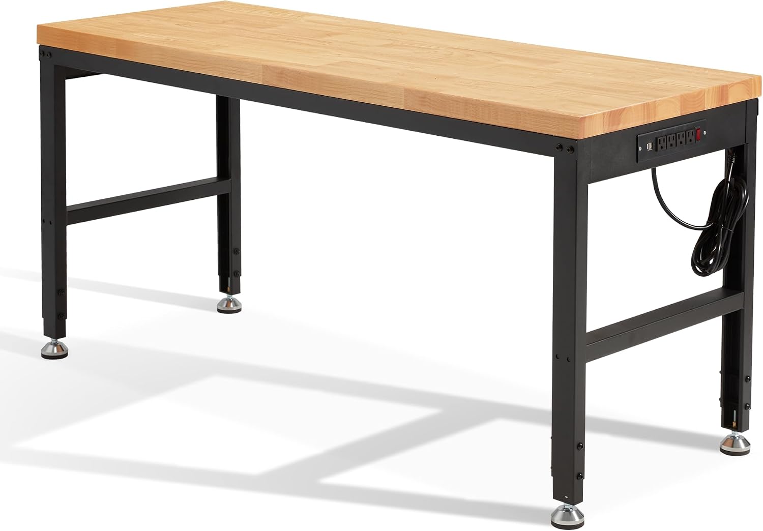 HABUTWAY Height Adjustable Workbench 60' 2000 Lbs Capacity Solid Wood Work Station Heavy-Duty Work Tables with Power Outlets for Garage Party Shop Office