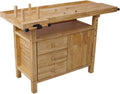 Tidyard Wood Workbench, Heavy-Duty Rubberwood Work Table with Bar Clamps Set 12 inch and 24 inch, Four Metal Pillars and Storage Drawers for Garage Workshop Home DIY Projects
