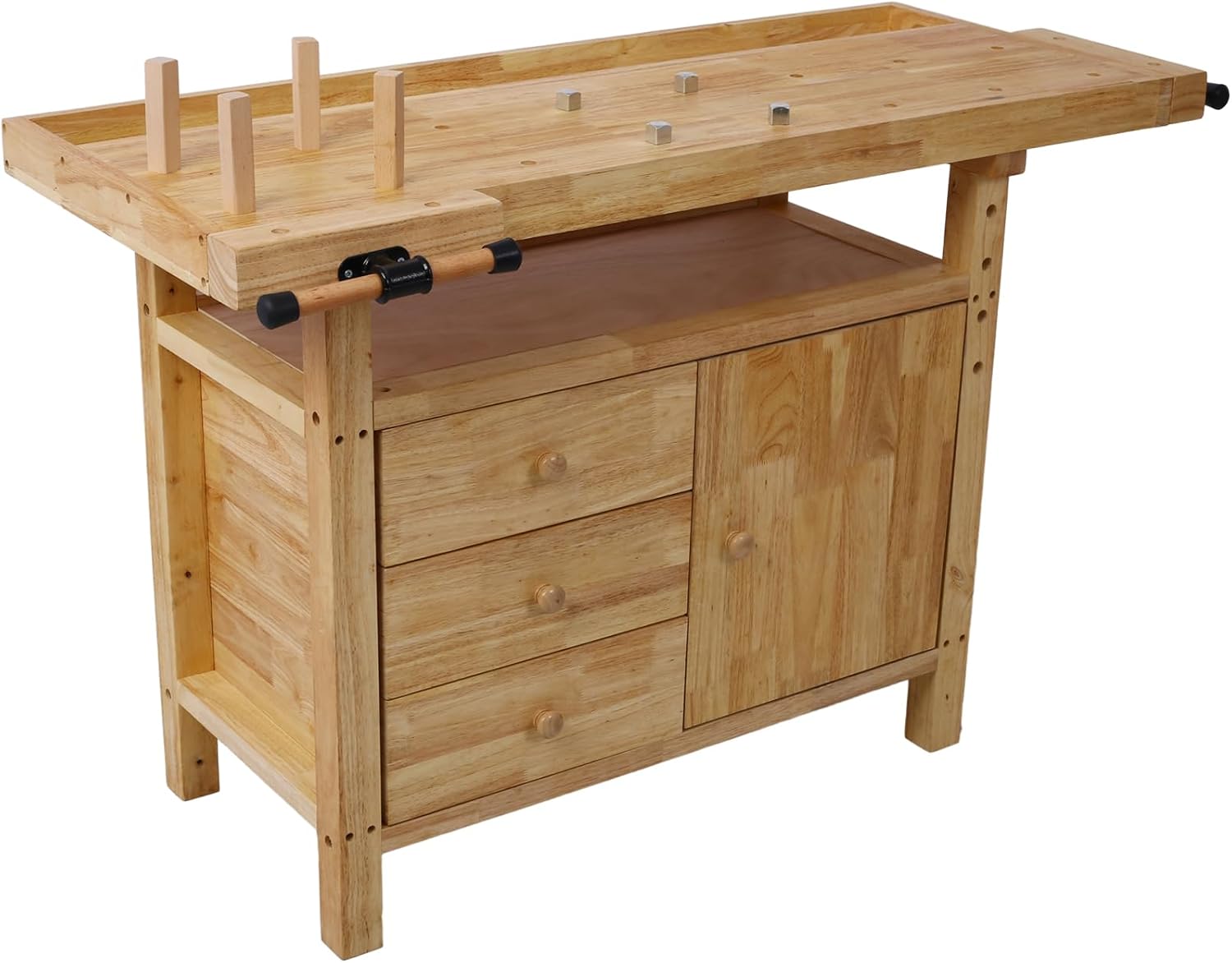 Olela Wood Workbench, Integrated Vise and Bench Dog Holes Garage Workbench with Drawers, 55 inches Heavy Duty Workbench Weight Capacity of 3300lbs (50'-3 Drawers and 1 Cabinet)