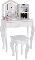 GarveeHome Kids Vanity with Lighted Mirror, Toddler Vanity Table and Chair Set, Girls Makeup Playset, White