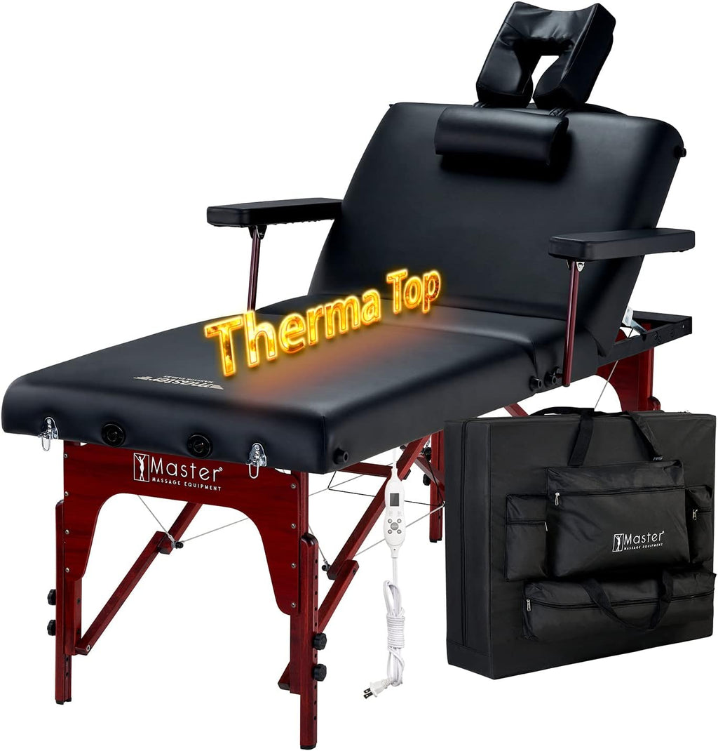 Master Massage 31' Montclair Salon Spa Beauty Therma Top Best Portable Massage Table Bed Couch Package with Deluxe Adjustable Headrest- Black Color WITH MEMORY FOAM