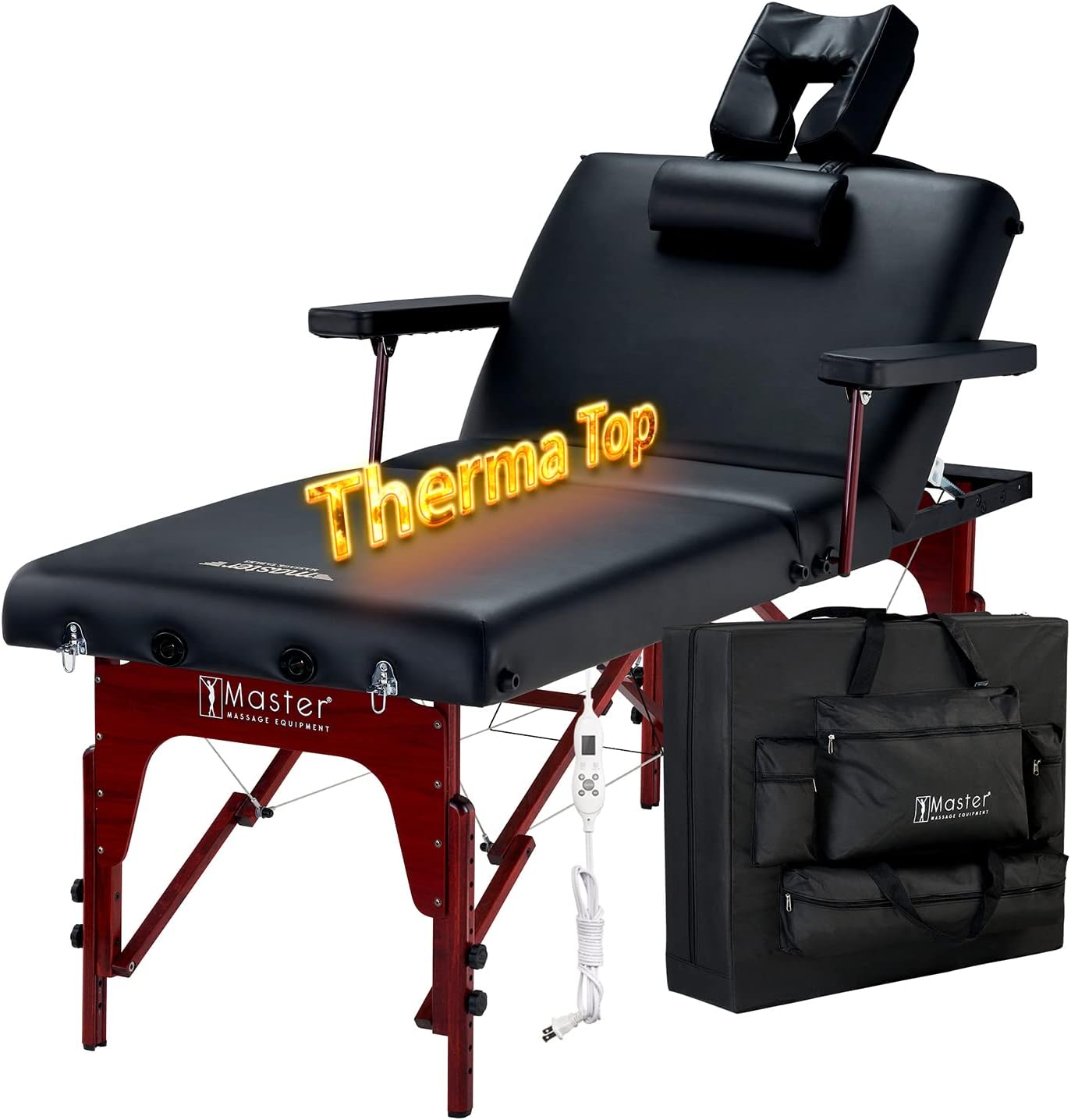 Master Massage 31' Montclair Salon Spa Beauty Therma Top Best Portable Massage Table Bed Couch Package with Deluxe Adjustable Headrest- Black Color WITH MEMORY FOAM
