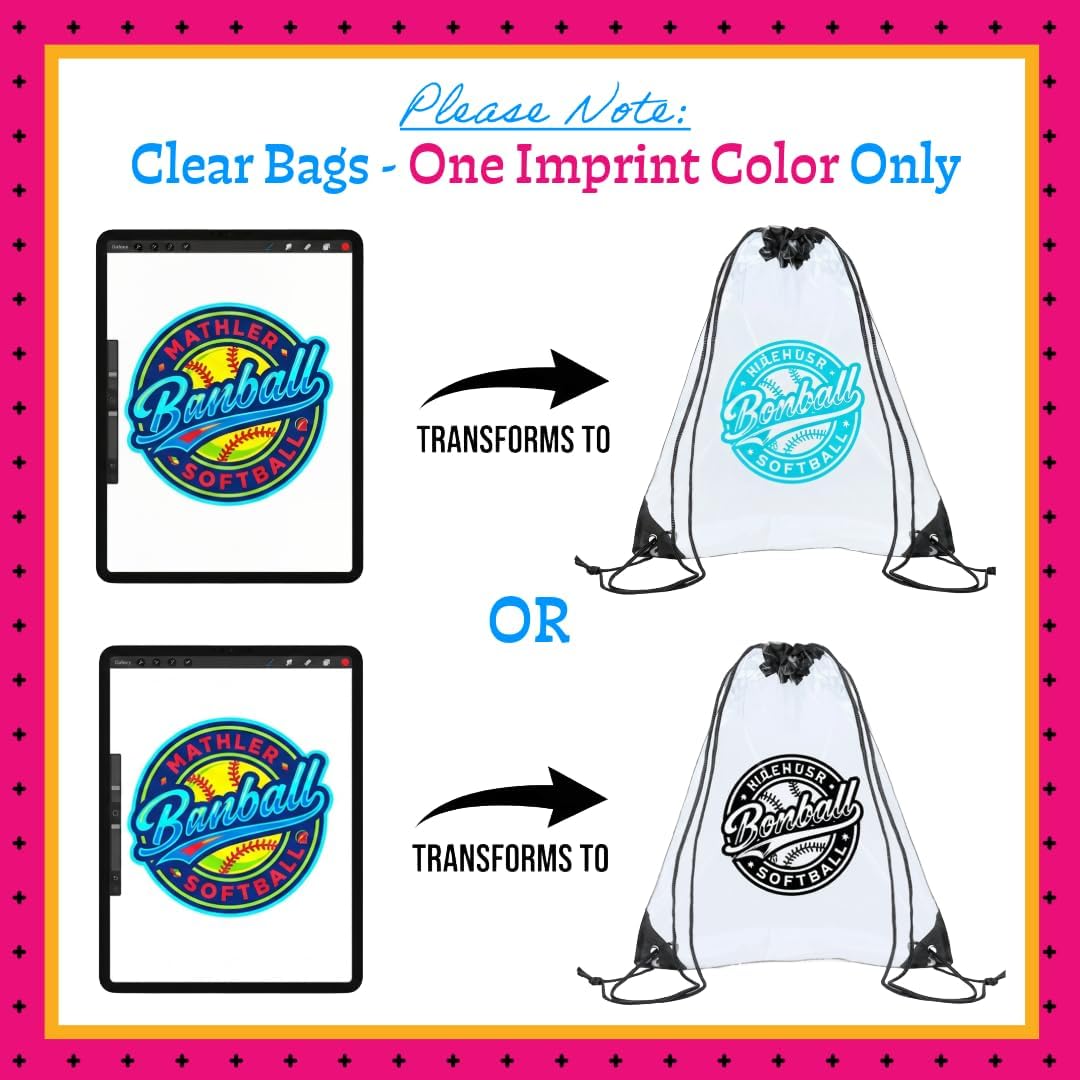 USMG Personalized Clear Drawstring Bags – Custom One Color Imprint for Business & Events (Clear/Royal Blue, QTY 500)