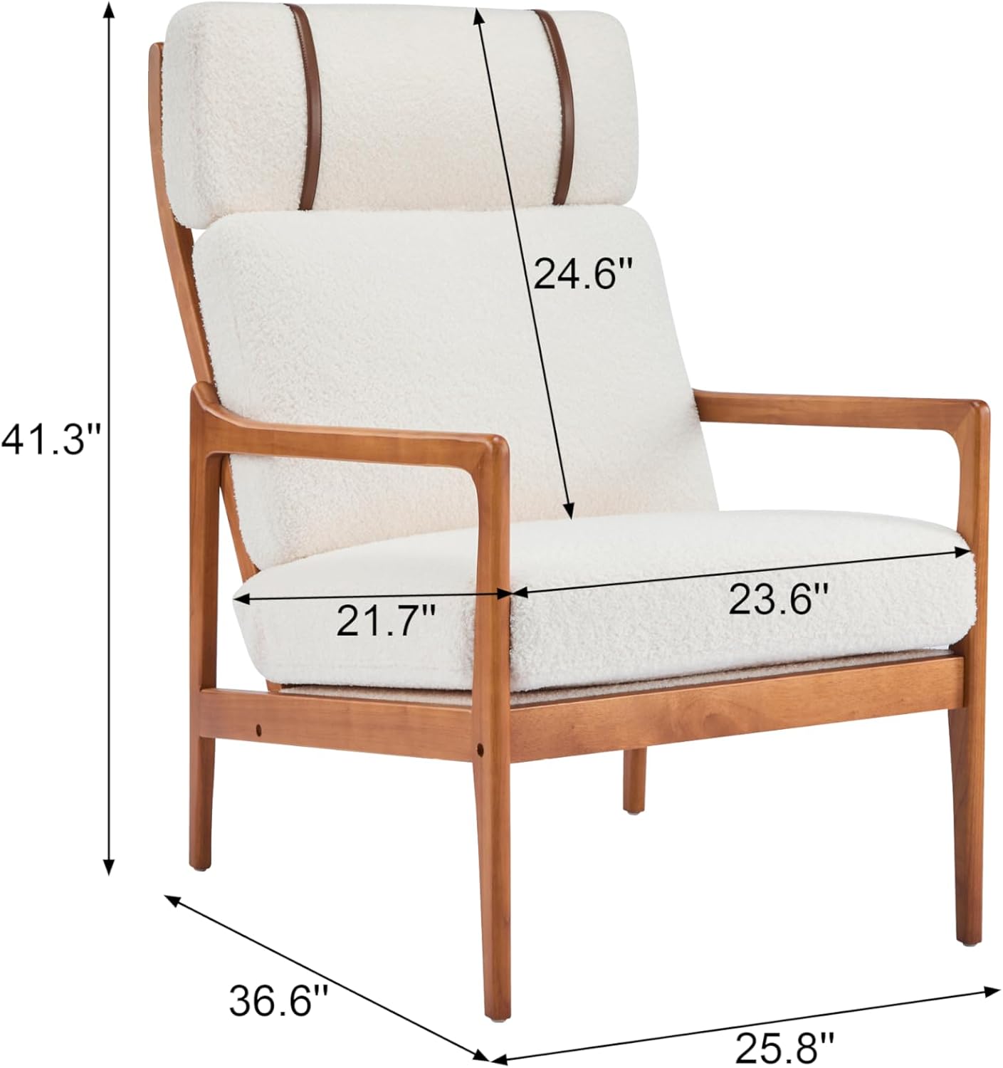 Christopher Knight Home Nadine Wooden Club Chair, Upholstered Accent Chair, Cushions Support Armchair, Comfy Lounge, Single Reading Sofa, Solid Wood Frame Armchair for Living Room Home, Ivory+Teak