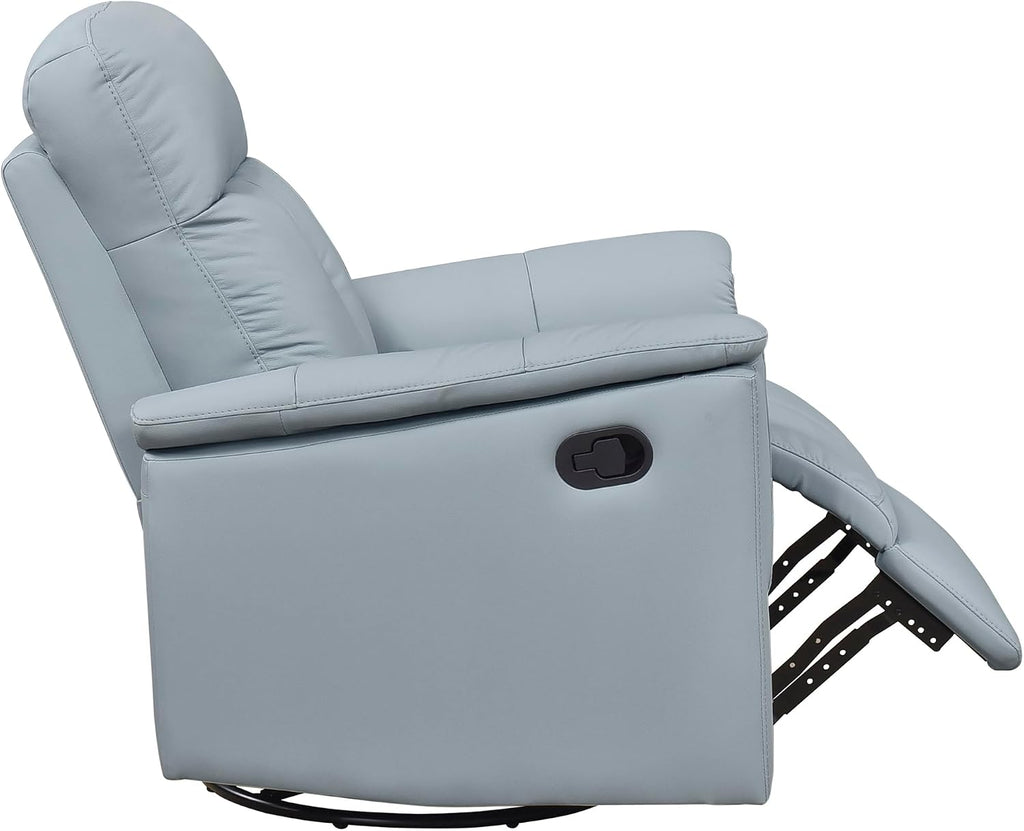 Lexicon Swivel Glider Recliner Chair, Comfy Nursery Glider, Top Grain Leather Match Recliner, Manual Reclining Chair for Living Room/Office/Apartment, Blue
