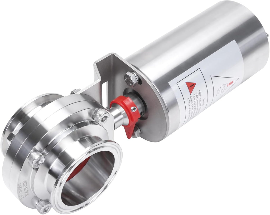 DERNORD 2-1/2 Inch Tri Clamp Sanitary Butterfly Valve, Pneumatic Actuator Valve SS304 with Single Acting