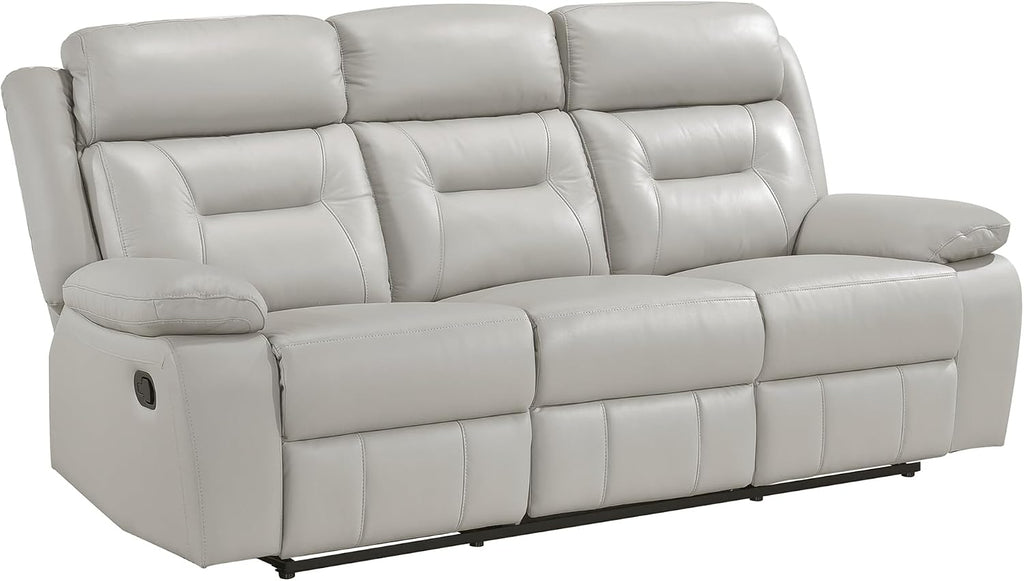 Lexicon Reclining Sofa for Living Room, Double Recliner RV Couch, Manual Wall Hugger Recliner, Home Theater Seating Leather Match Reclining Sofa with Pillow Top Armrests, 87''W Couch, Silver