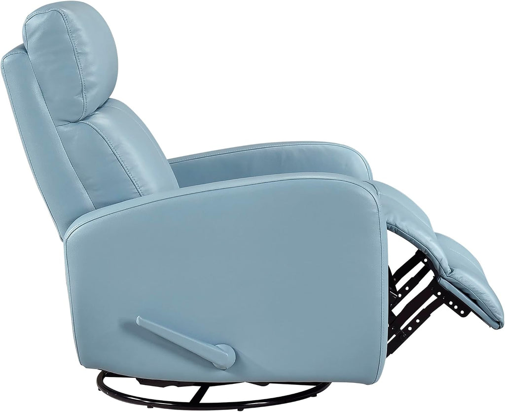 Lexicon Swivel Glider Reclining Chair, Top Grain Leather Match Manual Pull Handle Recliner, Comfy Nursery Glider Recliner, Swivel Reclining Chair for Living Room/Office/Bedroom/Apartment, Blue