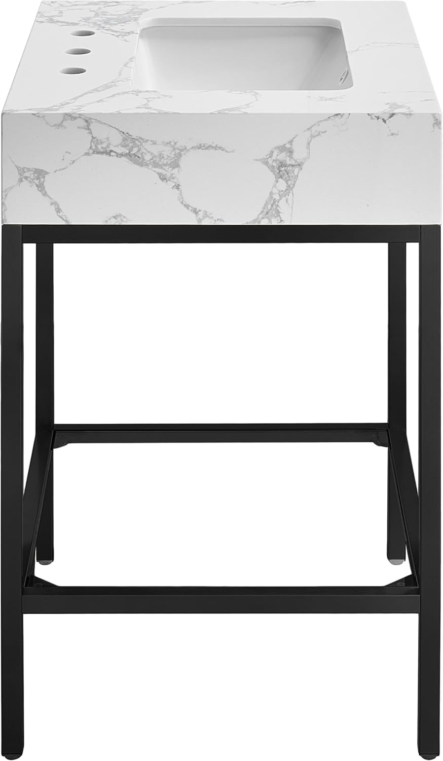 Meridian Furniture 407White-24 Marmo Collection Modern | Contemporary Bathroom Vanity with White Engineered Stone with Grey Veining, Matte Black Metal Base, 24' W x 21' D x 34' H, White