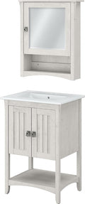 Bush Home Salinas 24W Bathroom Vanity Sink and Medicine Cabinet with Mirror in Linen White Oak