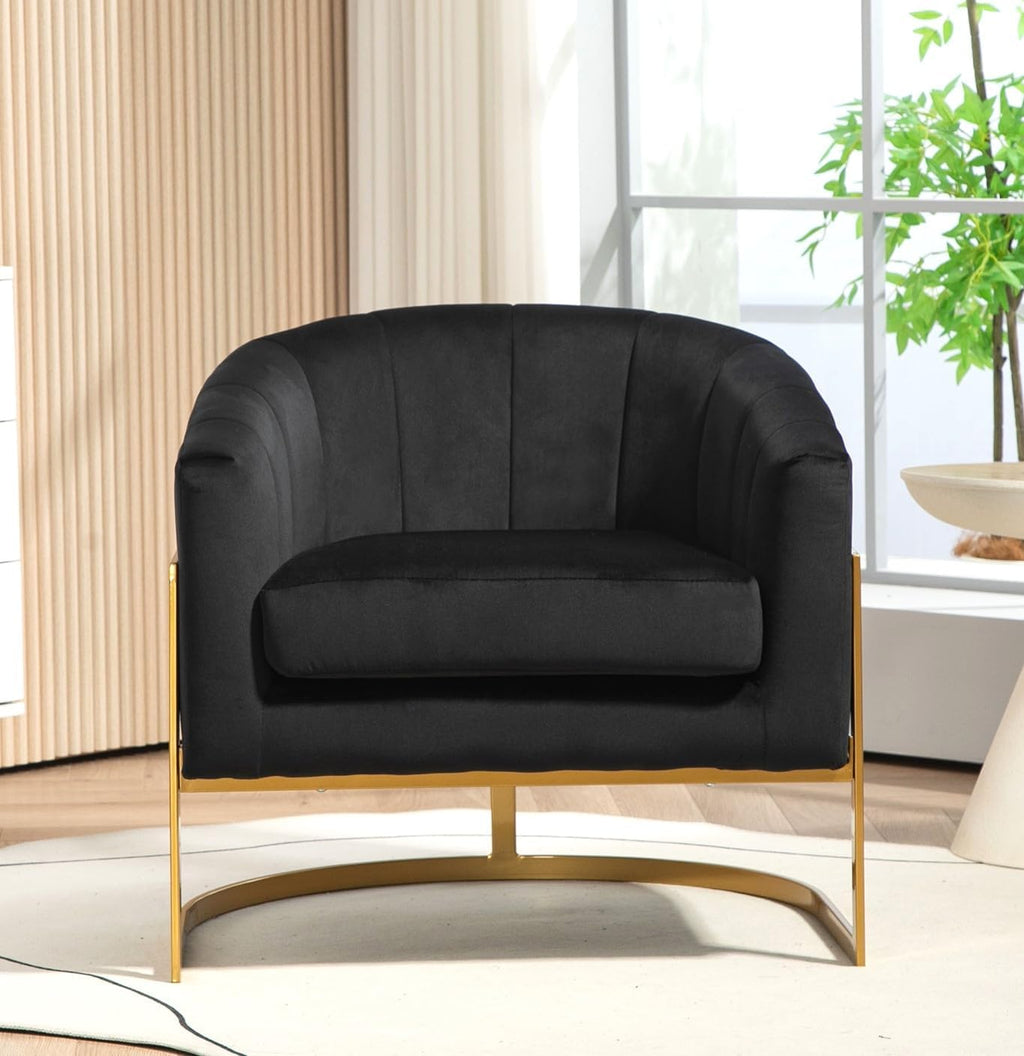 Container Furniture Direct Velvet Modern Accent Armchair - Luxury Gold Frame | Versatile Seating for Living Room, Bedroom, Office, Black